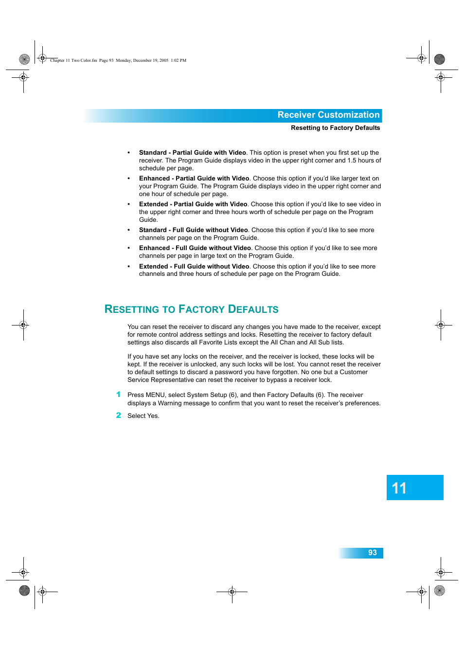 Esetting, Actory, Efaults | Dish Network DuoDVR ViP 622 User Manual | Page 100 / 154