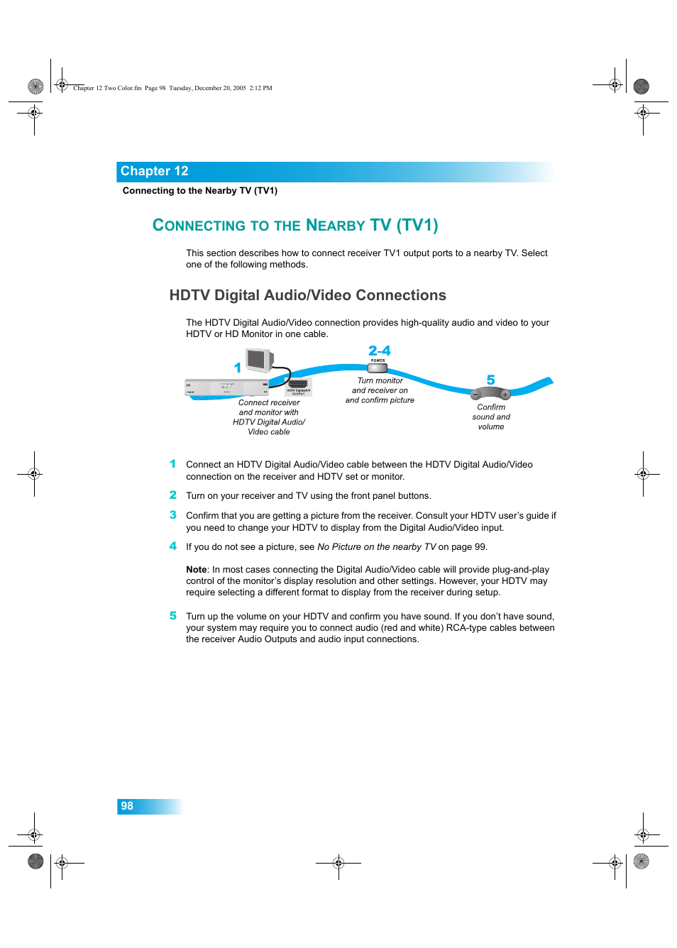 Onnecting, Earby, Tv (tv1) | Hdtv digital audio/video connections | Dish Network DuoDVR ViP 622 User Manual | Page 105 / 154