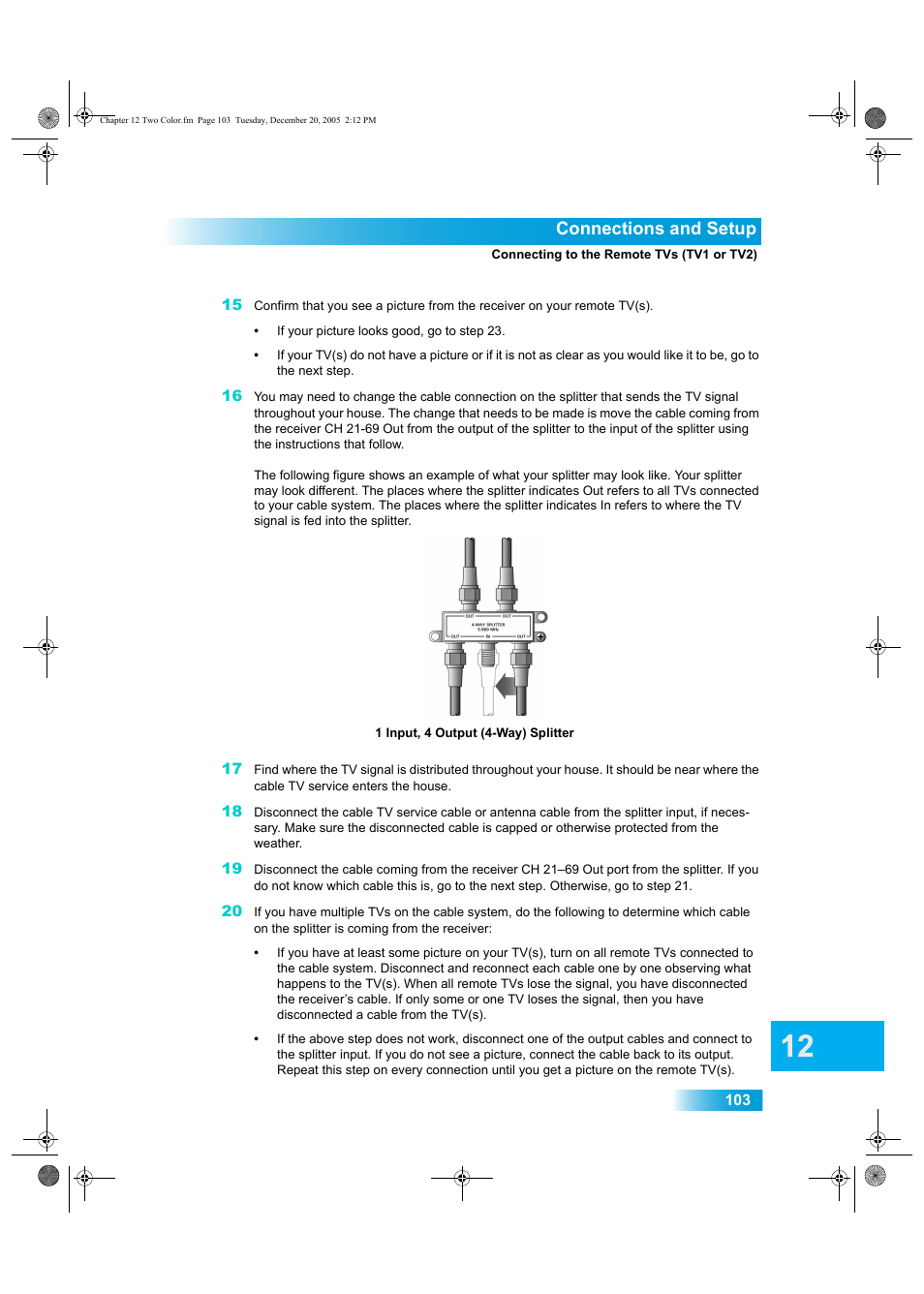 Connections and setup | Dish Network DuoDVR ViP 622 User Manual | Page 110 / 154