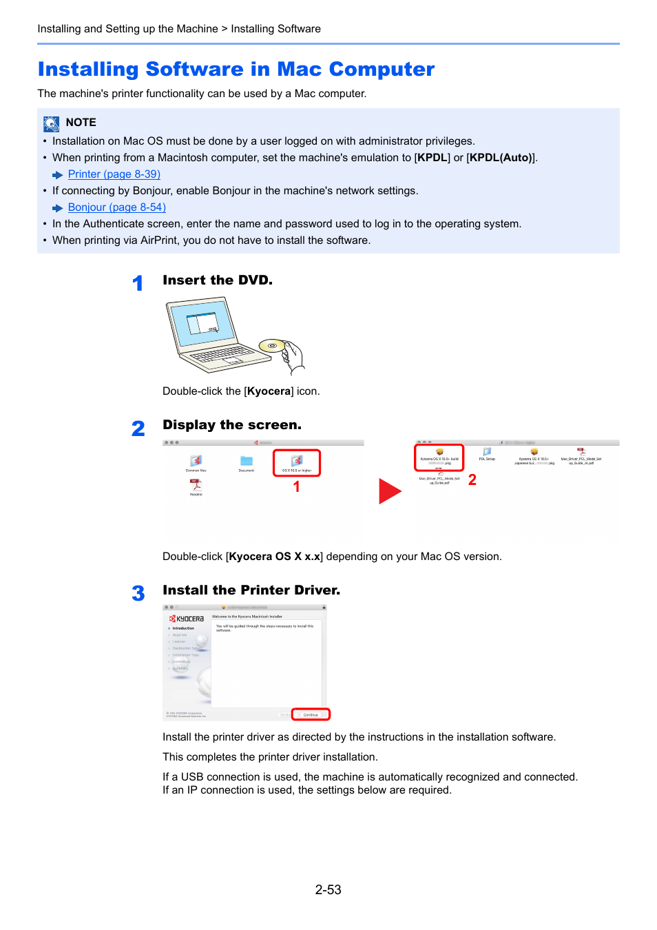Installing software in mac computer, Installing software in mac computer -53 | Kyocera Taskalfa 3511i User Manual | Page 118 / 610