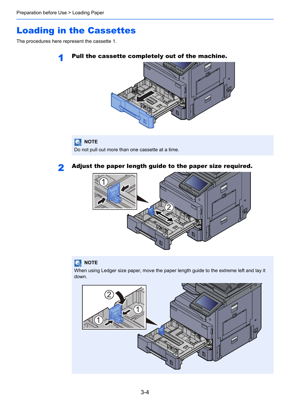 Loading in the cassettes, Loading in the cassettes -4 | Kyocera Taskalfa 3511i User Manual | Page 147 / 610
