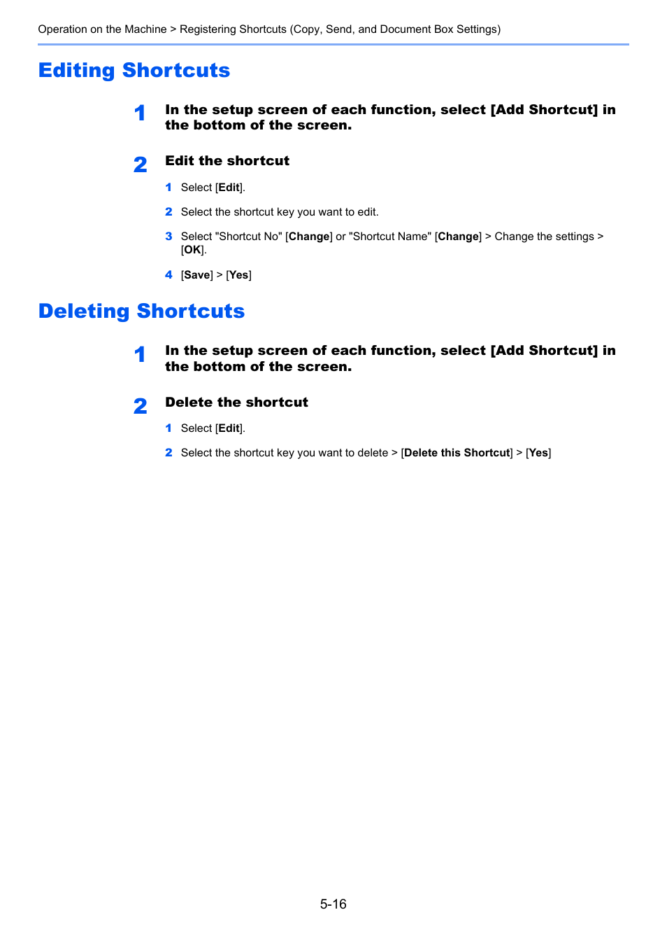 Editing shortcuts, Deleting shortcuts, Editing shortcuts -16 deleting shortcuts -16 | Editing shortcuts -16, Deleting shortcuts -16 | Kyocera Taskalfa 3511i User Manual | Page 209 / 610