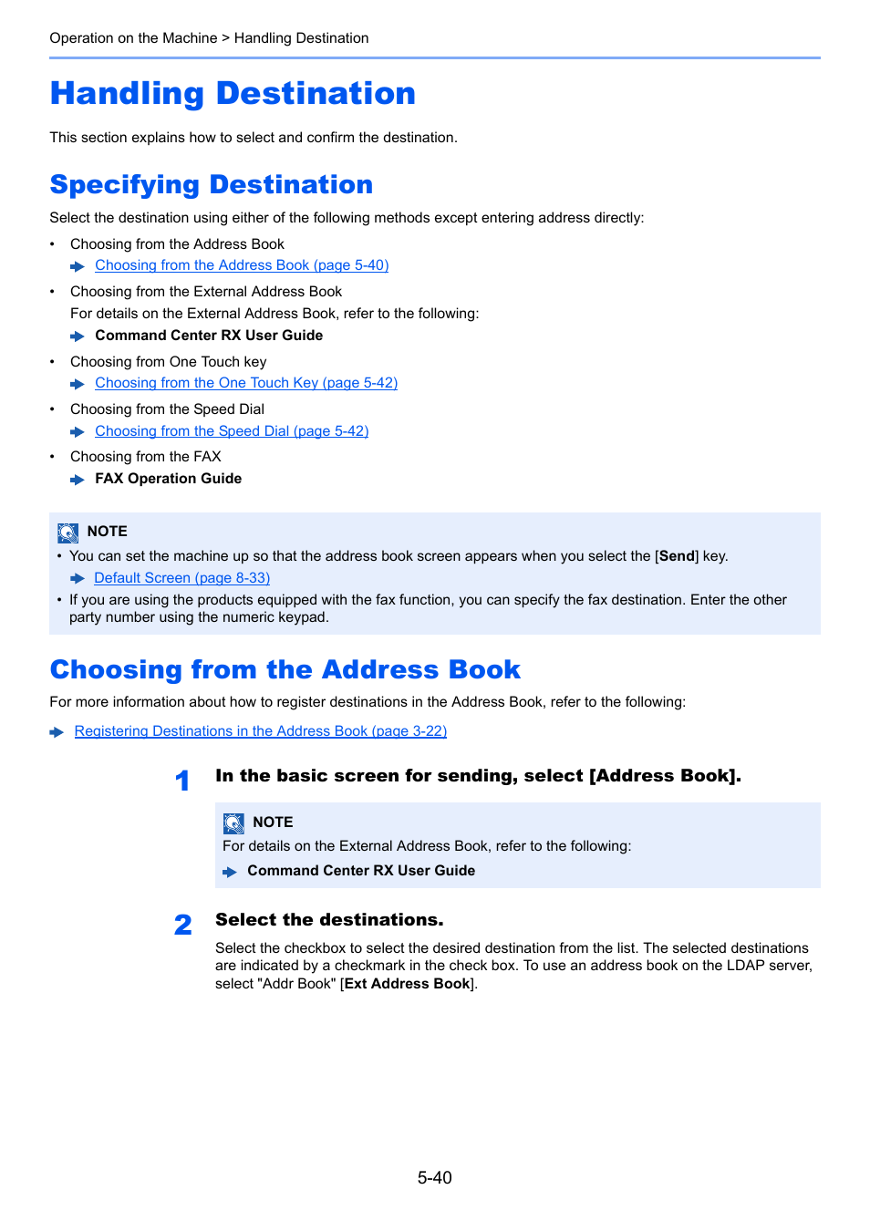 Handling destination, Specifying destination, Choosing from the address book | Handling destination -40, Specifying destination -40, Choosing from the address book -40 | Kyocera Taskalfa 3511i User Manual | Page 233 / 610