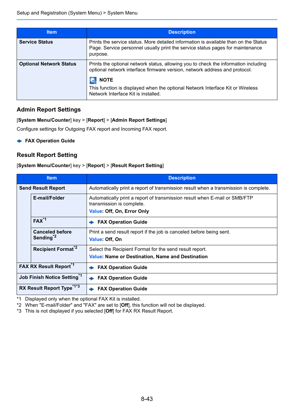 Atus, Lt report, Result report setting | Admin report settings | Kyocera Taskalfa 3511i User Manual | Page 397 / 610