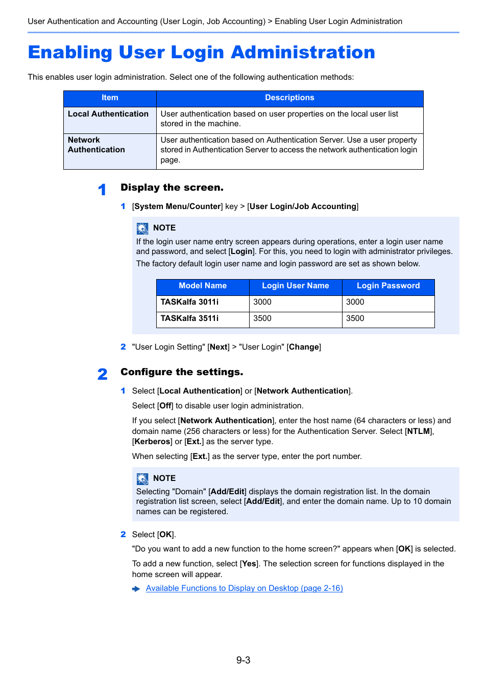 Enabling user login administration, Enabling user login administration -3 | Kyocera Taskalfa 3511i User Manual | Page 431 / 610