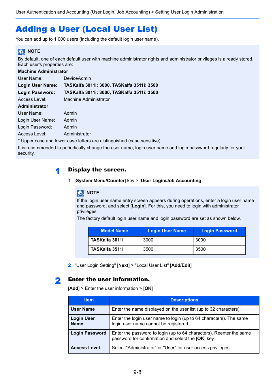 Adding a user (local user list), Adding a user (local user list) -8 | Kyocera Taskalfa 3511i User Manual | Page 436 / 610