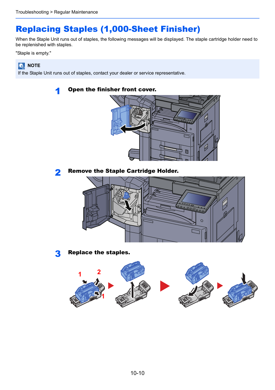 Replacing staples (1,000-sheet finisher), Replacing staples (1,000-sheet finisher) -10 | Kyocera Taskalfa 3511i User Manual | Page 491 / 610