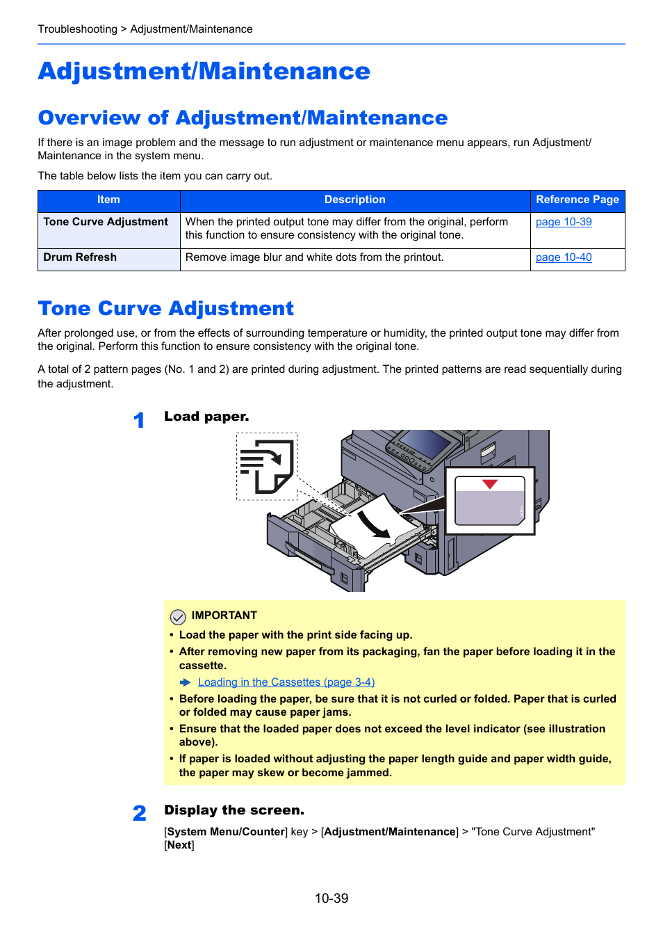 Adjustment/maintenance, Overview of adjustment/maintenance, Tone curve adjustment | Adjustment/maintenance -39 | Kyocera Taskalfa 3511i User Manual | Page 520 / 610