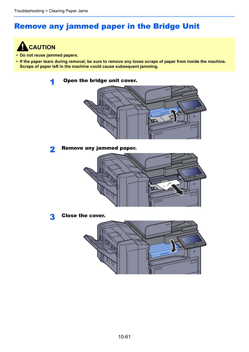 Remove any jammed paper in the bridge unit, Remove any jammed paper in the bridge unit -61 | Kyocera Taskalfa 3511i User Manual | Page 542 / 610