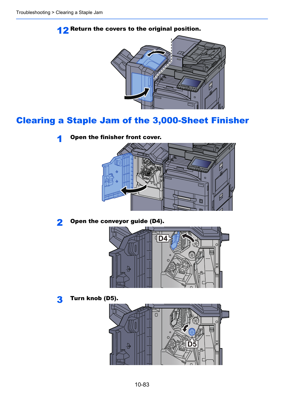 Clearing a staple jam of the 3,000-sheet finisher | Kyocera Taskalfa 3511i User Manual | Page 564 / 610