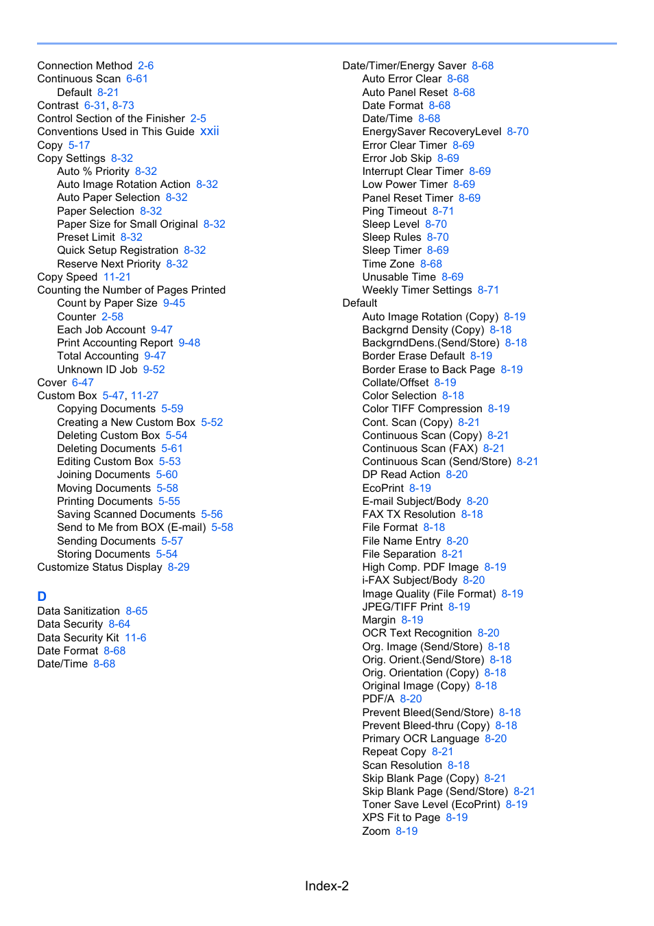 Index-2, Xxii | Kyocera Taskalfa 3511i User Manual | Page 599 / 610