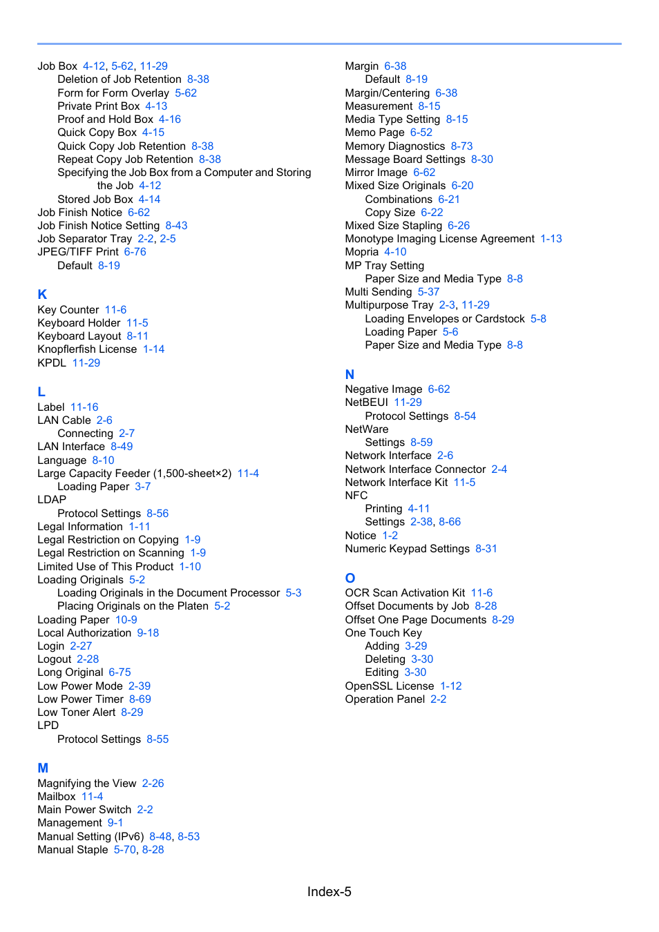 Index-5 | Kyocera Taskalfa 3511i User Manual | Page 602 / 610