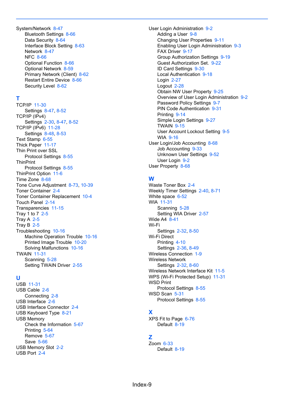 Index-9 | Kyocera Taskalfa 3511i User Manual | Page 606 / 610