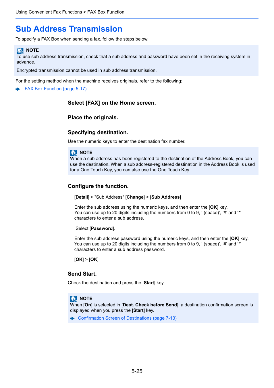 Sub address transmission, Sub address transmission -25 | Kyocera FAX System 12 User Manual | Page 113 / 258