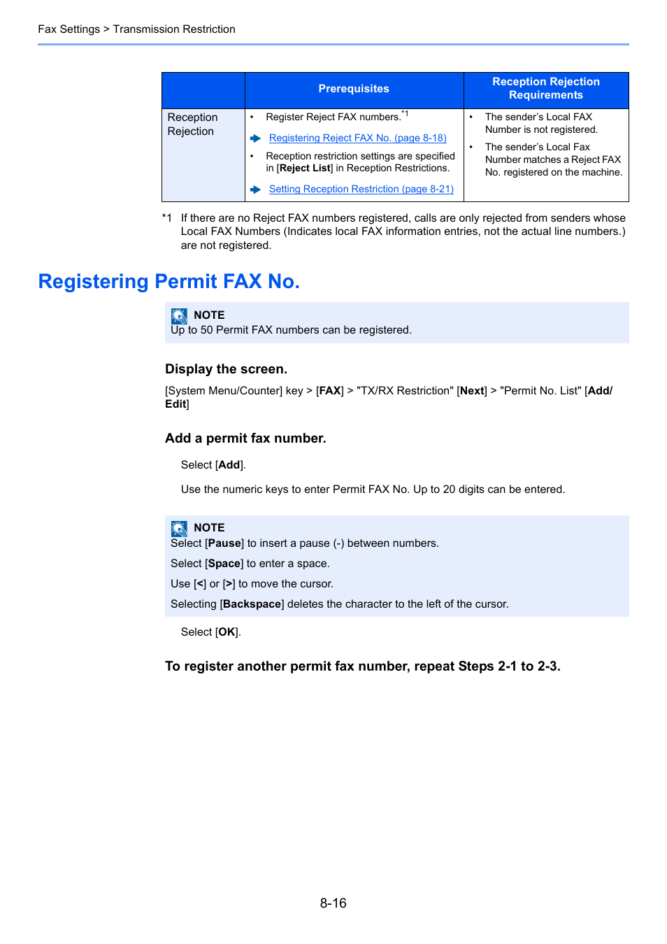 Registering permit fax no, Registering permit fax no -16 | Kyocera FAX System 12 User Manual | Page 196 / 258