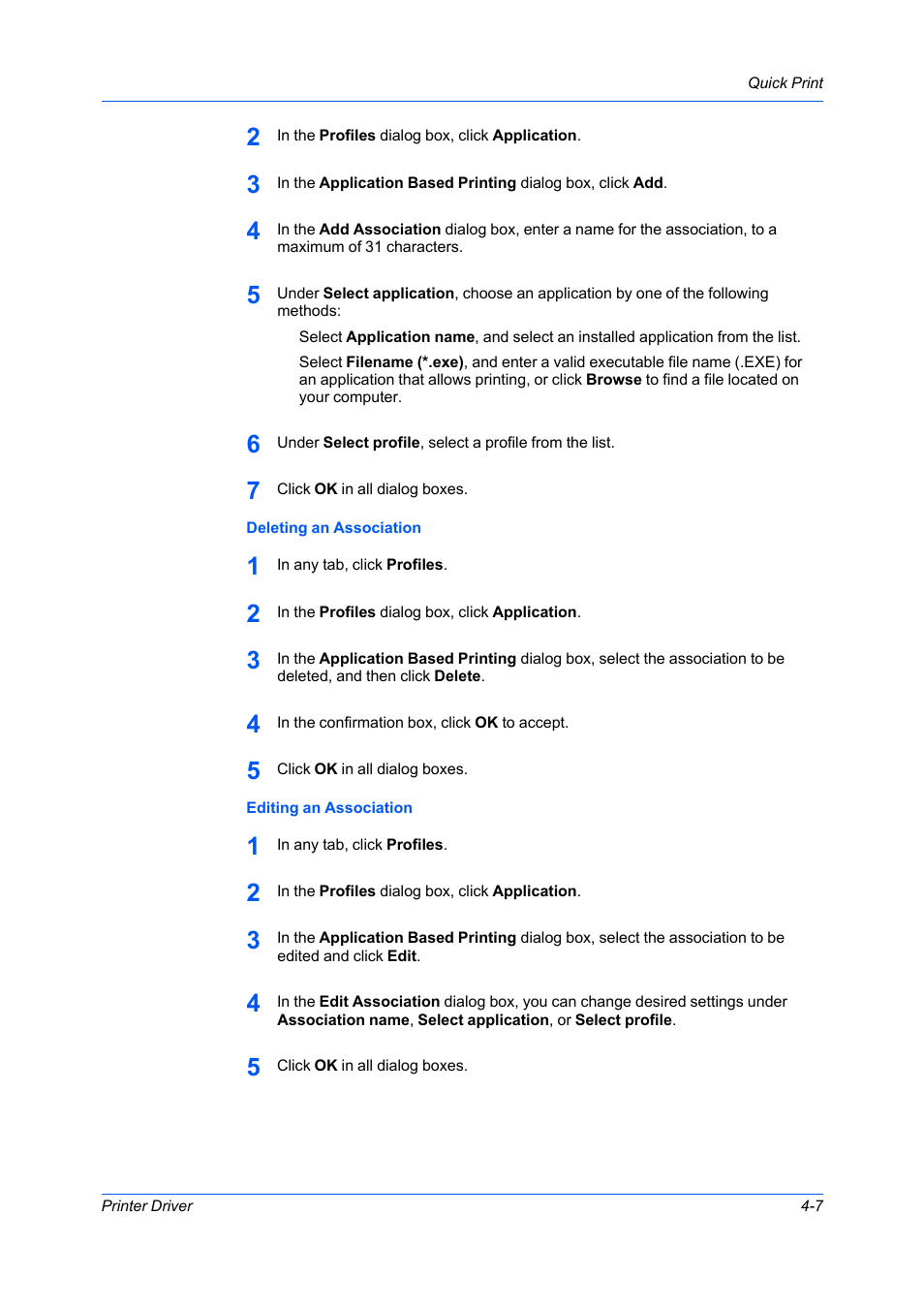 Deleting an association, Editing an association | Kyocera Ecosys m2040dn User Manual | Page 47 / 93