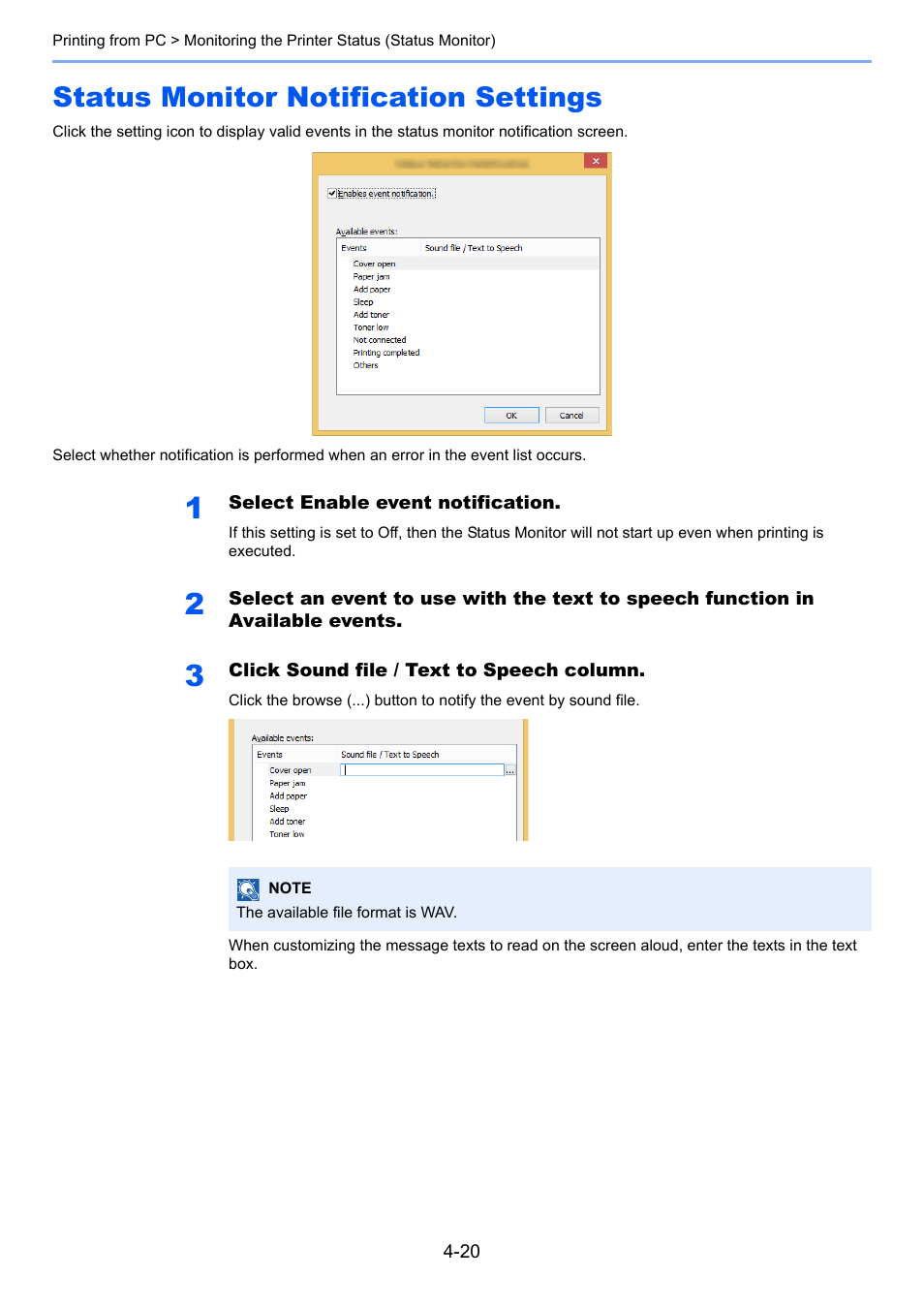 Status monitor notification settings, Status monitor notification settings -20 | Kyocera Ecosys m2040dn User Manual | Page 155 / 410