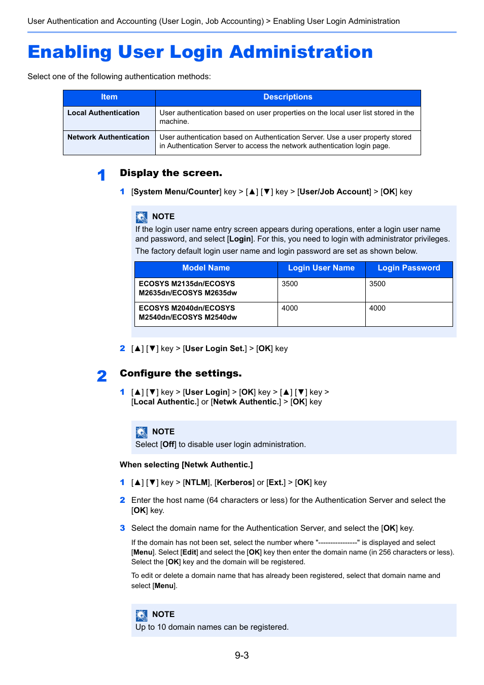 Enabling user login administration, Enabling user login administration -3 | Kyocera Ecosys m2040dn User Manual | Page 287 / 410