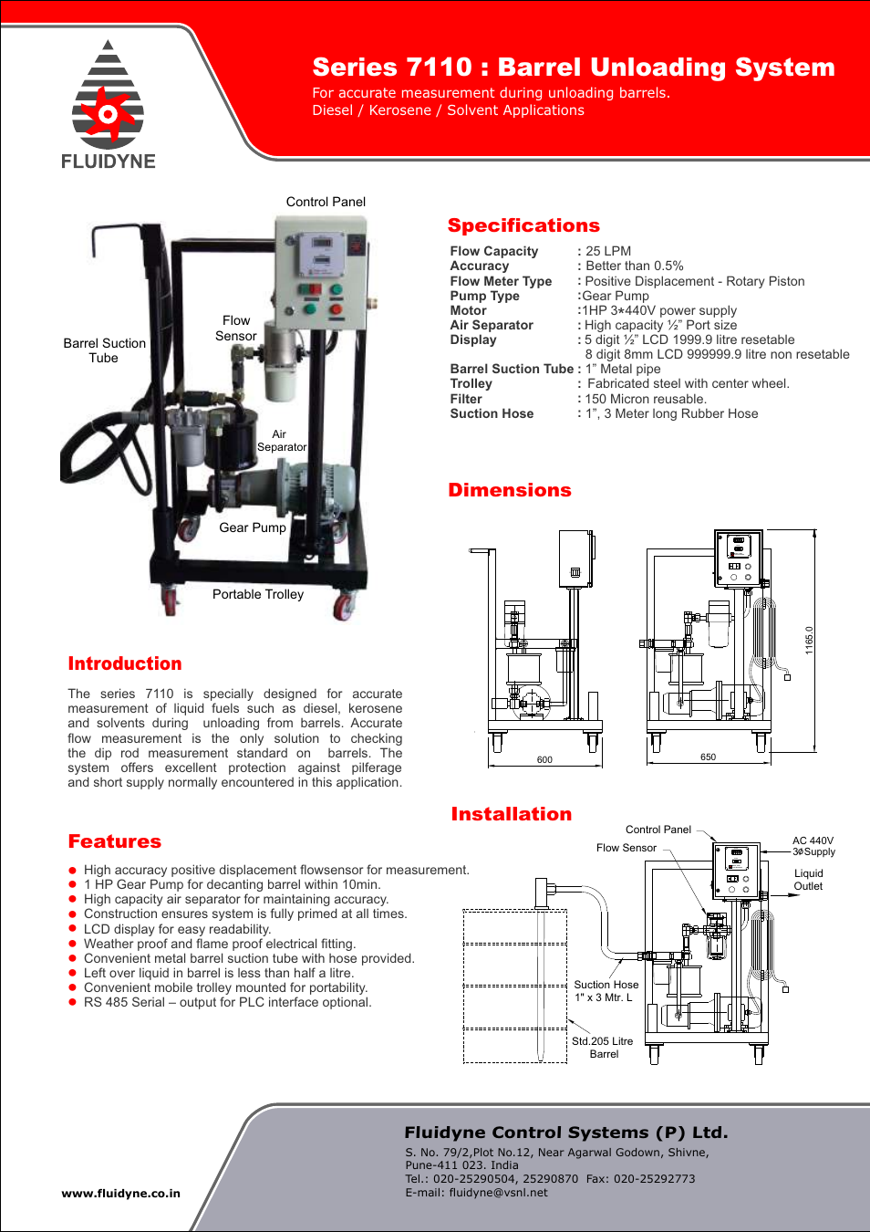 Fluidyne Control Systems 7110 Series Barrel Unloading System User Manual | 1 page