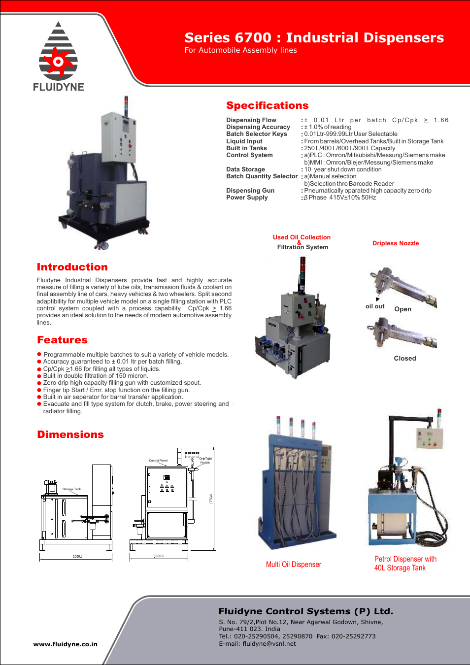 Fluidyne Control Systems 6700 Series Industrial Dispensers User Manual | 1 page