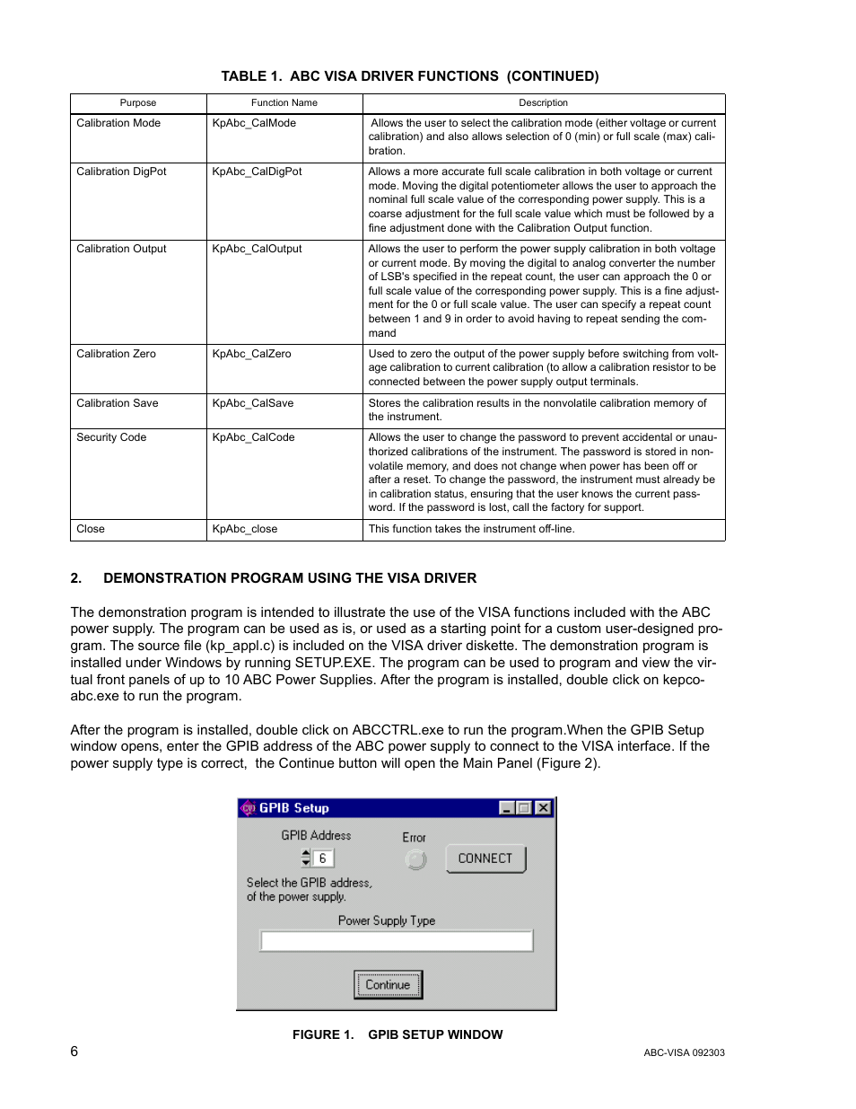 Demonstration program using the visa driver, Figure 1. gpib setup window | KEPCO ABC VISA INSTRUMENT DRIVER User Manual | Page 6 / 10