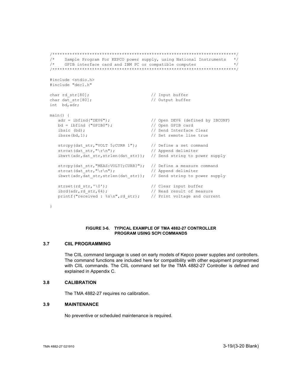 7 ciil programming, 8 calibration, 9 maintenance | Ciil programming -19, Calibration -19, Maintenance -19 | KEPCO TMA 4882-27 User Manual | Page 45 / 72