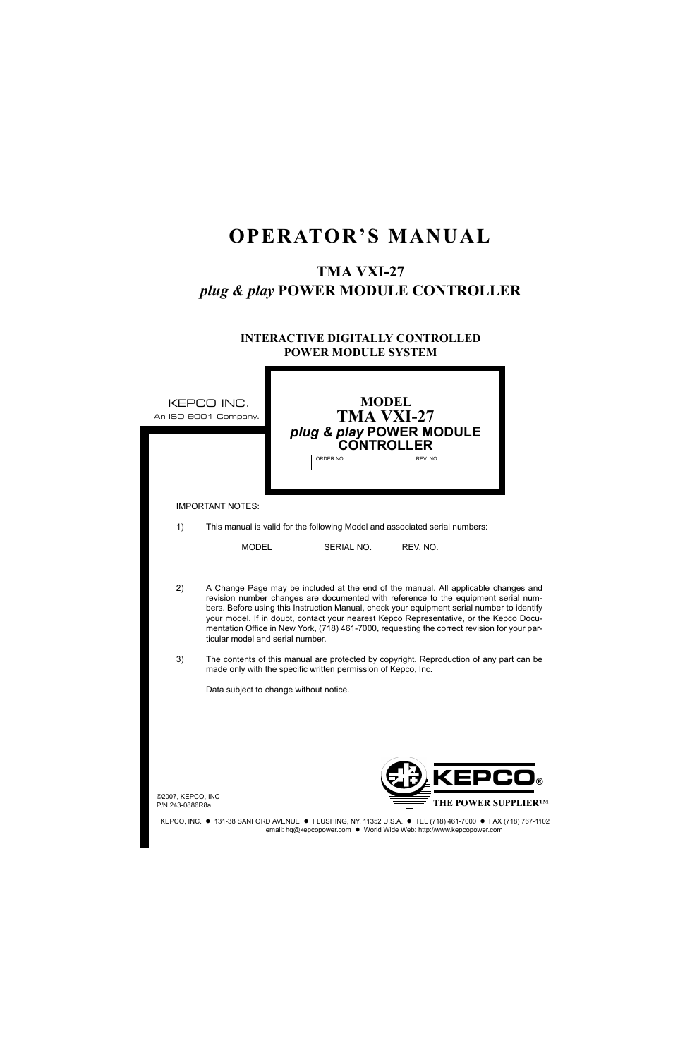 KEPCO TMA VXI-27 User Manual | 79 pages