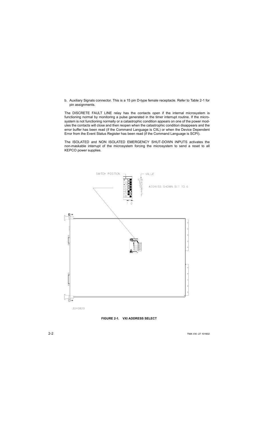 Figure 2-1. vxi address select, Vxi address select -2, 1. t | KEPCO TMA VXI-27 User Manual | Page 15 / 79