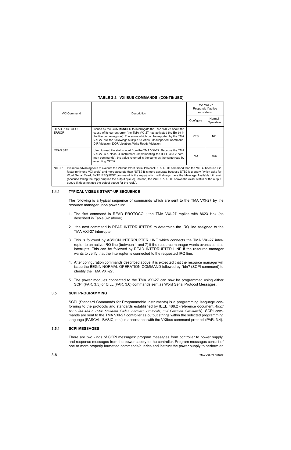 1 typical vxibus start-up sequence, 5 scpi programming, 1 scpi messages | Typical vxibus start-up sequence -8, Scpi programming -8, Scpi messages -8, R. 3.5 fo | KEPCO TMA VXI-27 User Manual | Page 25 / 79