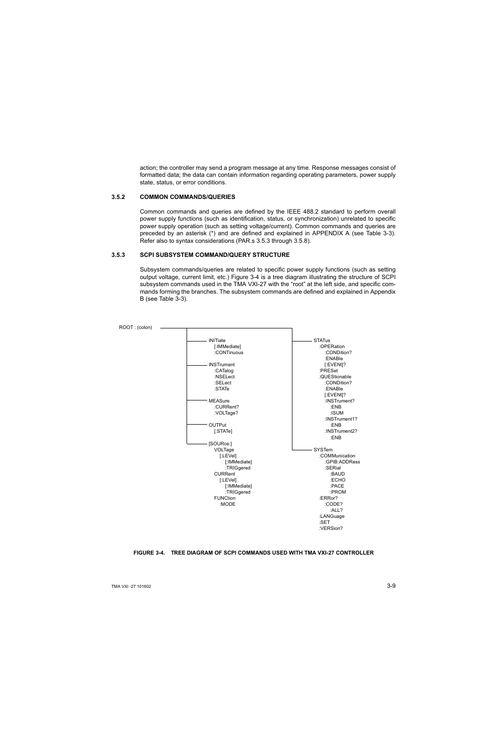 2 common commands/queries, 3 scpi subsystem command/query structure, Common commands/queries -9 | Scpi subsystem command/query structure -9 | KEPCO TMA VXI-27 User Manual | Page 26 / 79