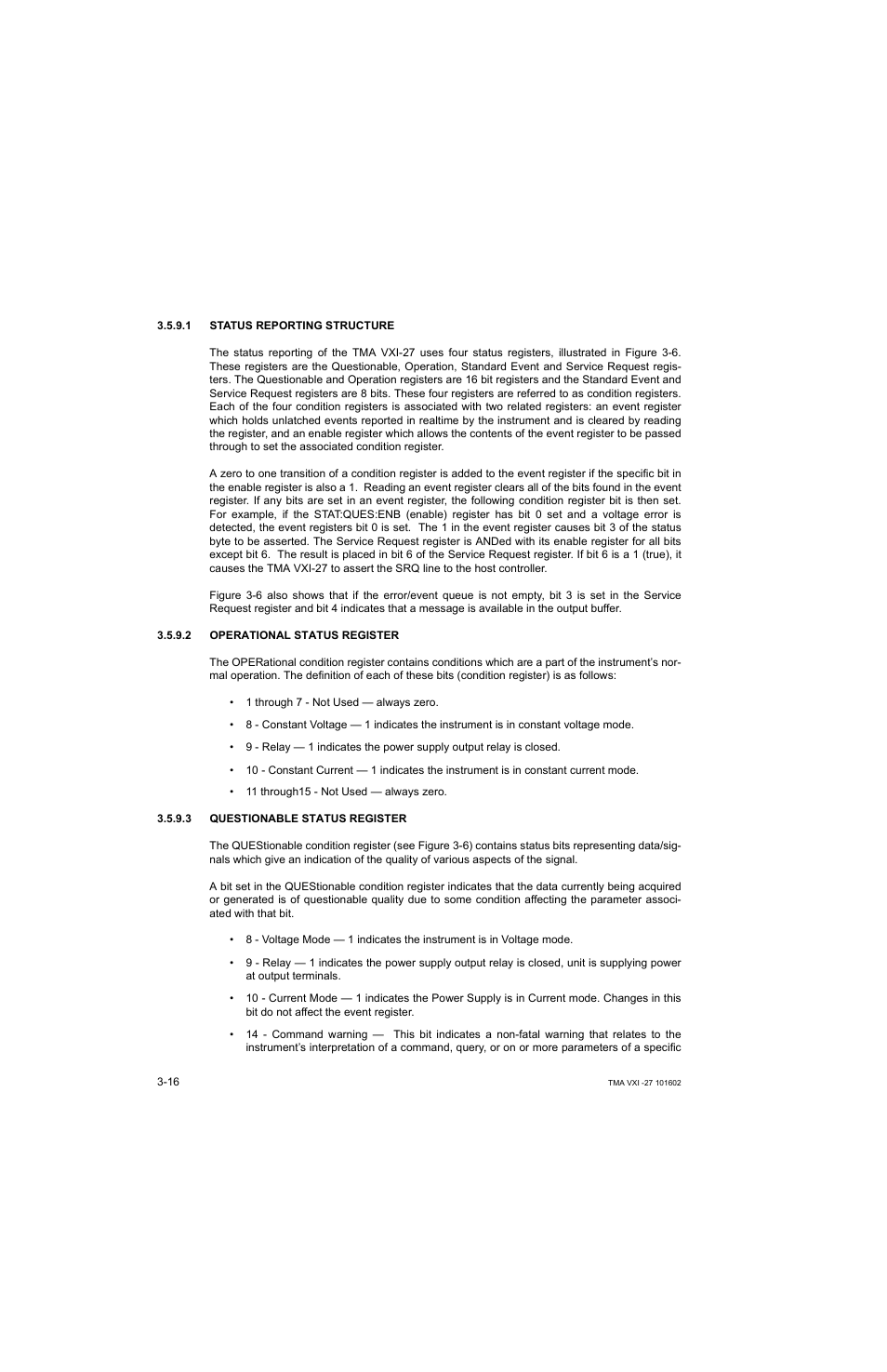 1 status reporting structure, 2 operational status register, 3 questionable status register | Status reporting structure -16, Operational status register -16, Questionable status register -16 | KEPCO TMA VXI-27 User Manual | Page 33 / 79