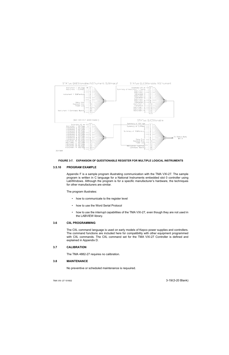 10 program example, 6 ciil programming, 7 calibration | 8 maintenance, Program example -19, Ciil programming -19, Calibration -19, Maintenance -19, R. 3.6 fo | KEPCO TMA VXI-27 User Manual | Page 36 / 79