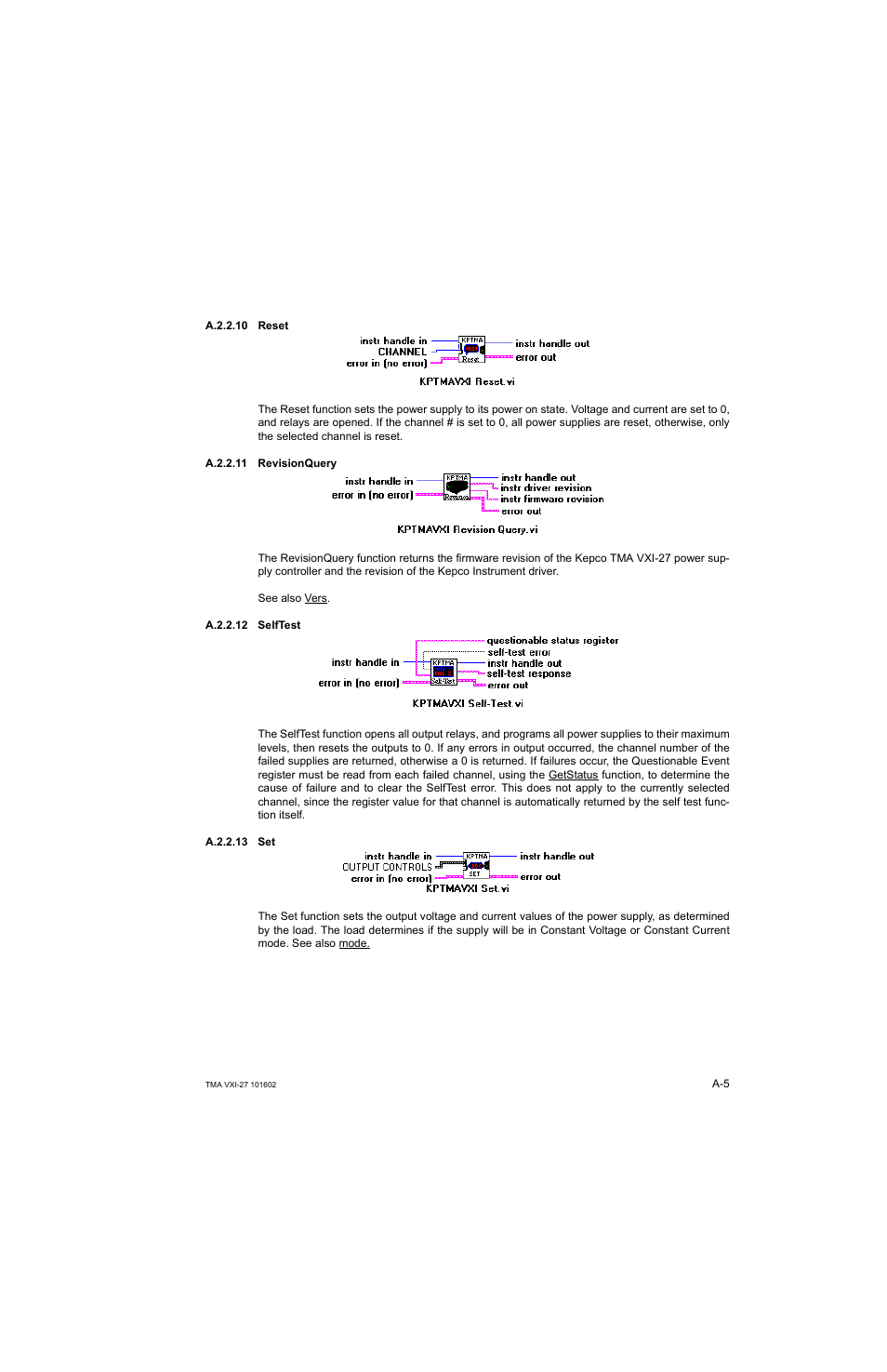 A.2.2.10 reset, A.2.2.11 revisionquery, A.2.2.12 selftest | A.2.2.13 set, A.2.2.10, A.2.2.11, A.2.2.12, A.2.2.13 | KEPCO TMA VXI-27 User Manual | Page 42 / 79