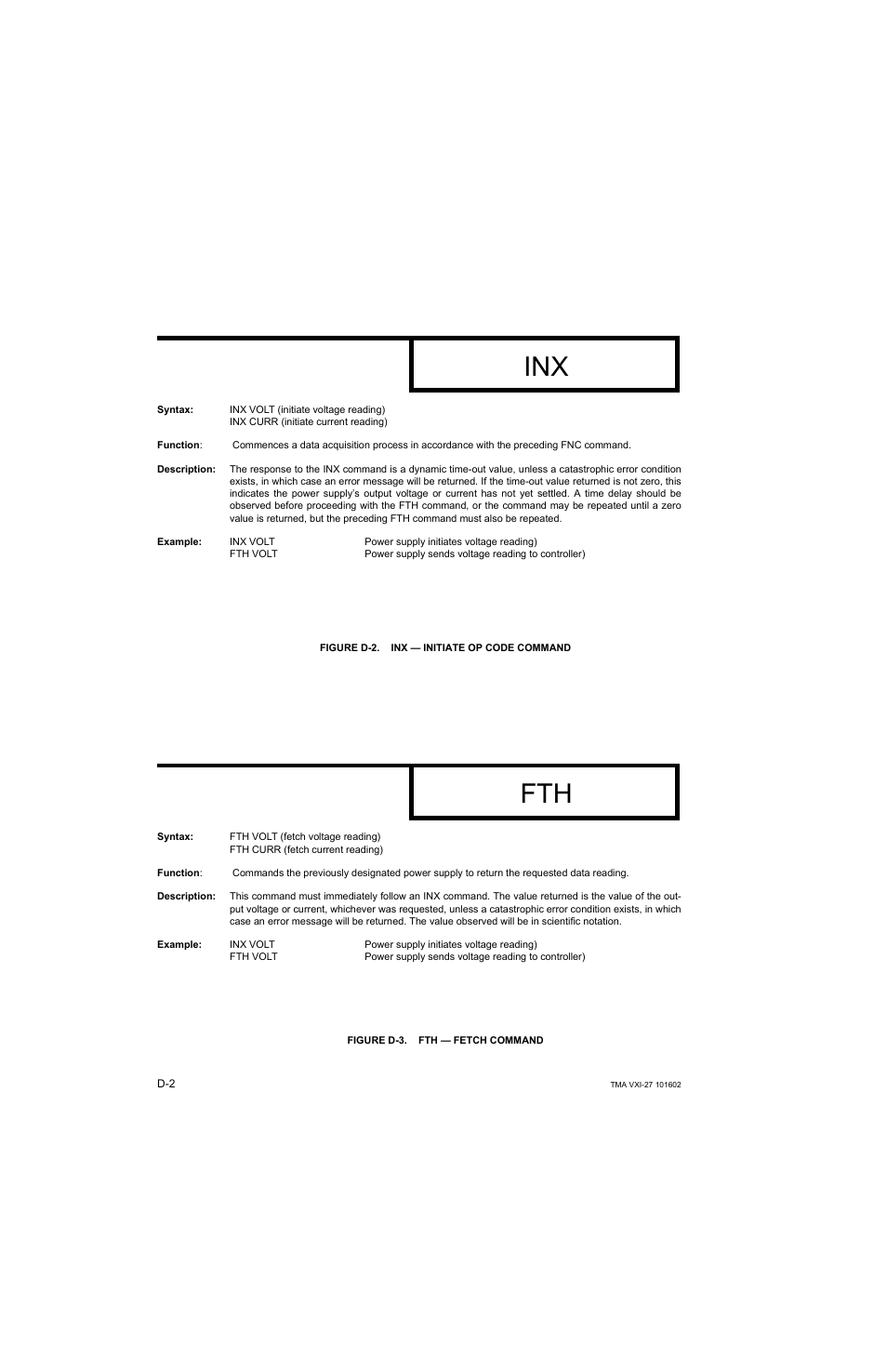 Figure d-2. inx — initiate op code command, Figure d-3. fth — fetch command | KEPCO TMA VXI-27 User Manual | Page 65 / 79