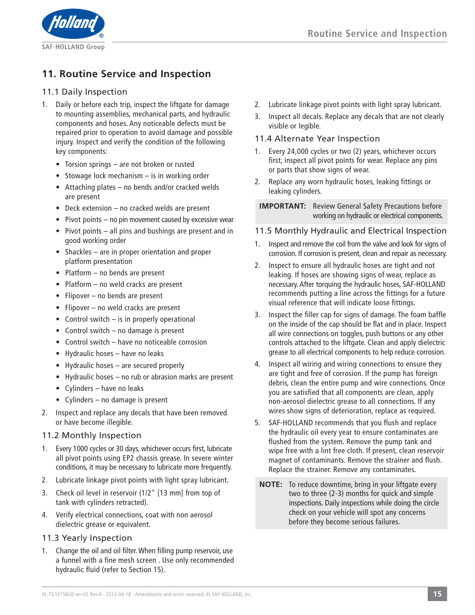 SAF-HOLLAND XL-TG10156UD TLV Series Liftgate User Manual | Page 15 / 28