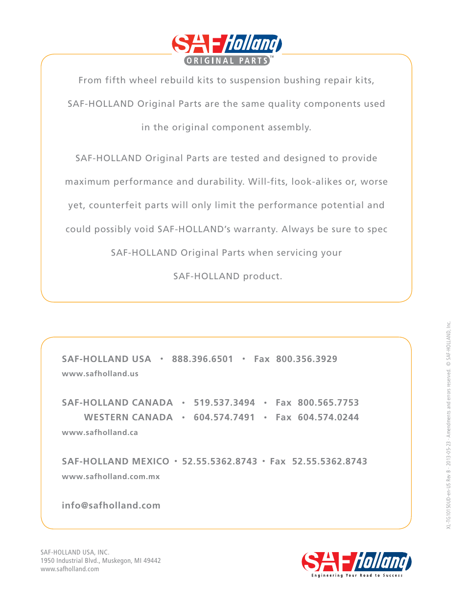 SAF-HOLLAND XL-TG10150UD TL and TG Series Liftgates User Manual | Page 28 / 28