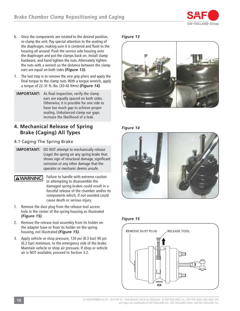 Brake chamber clamp repositioning and caging | SAF-HOLLAND XL-AM20006BM Brake and Service Chamber User Manual | Page 10 / 16