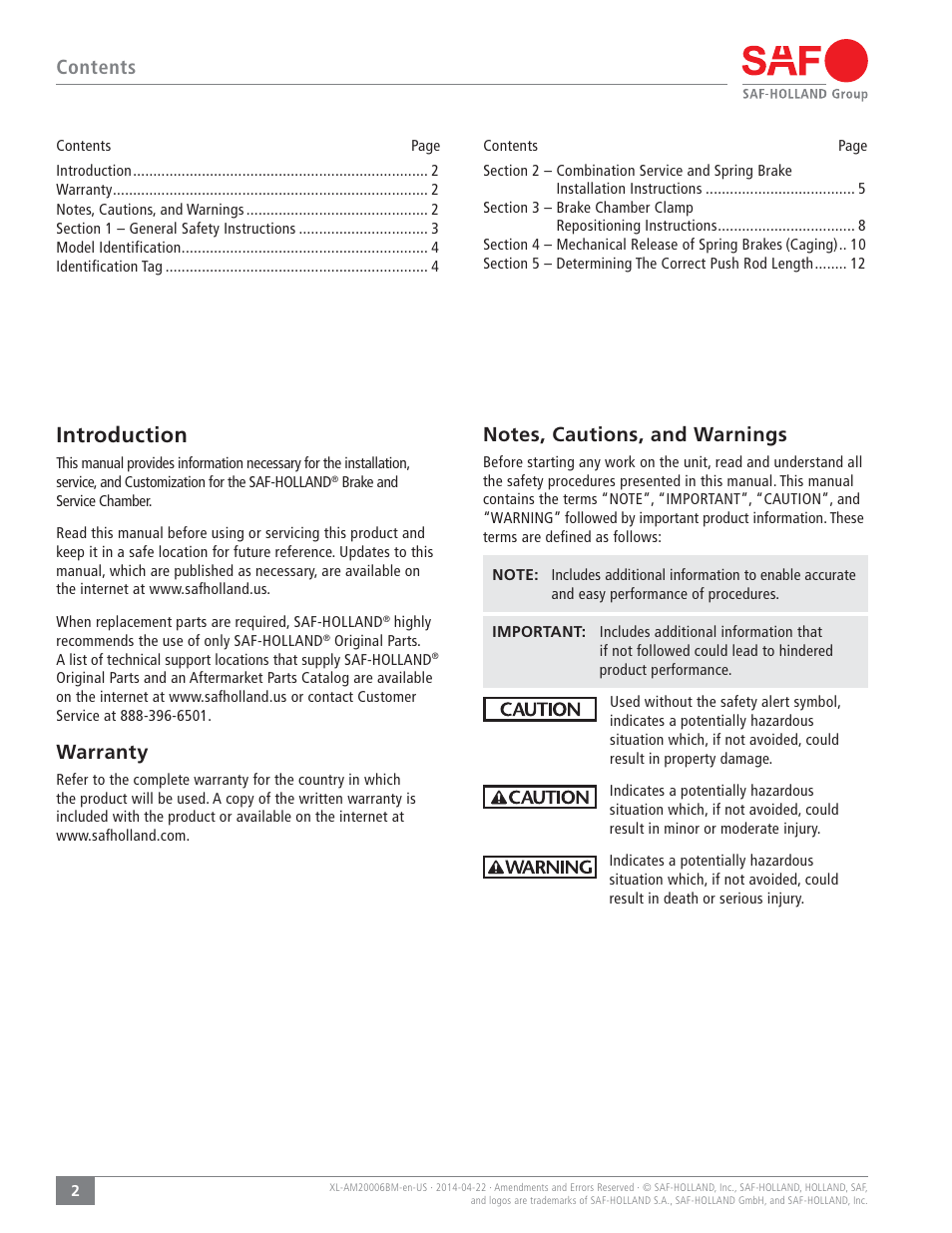 SAF-HOLLAND XL-AM20006BM Brake and Service Chamber User Manual | Page 2 / 16