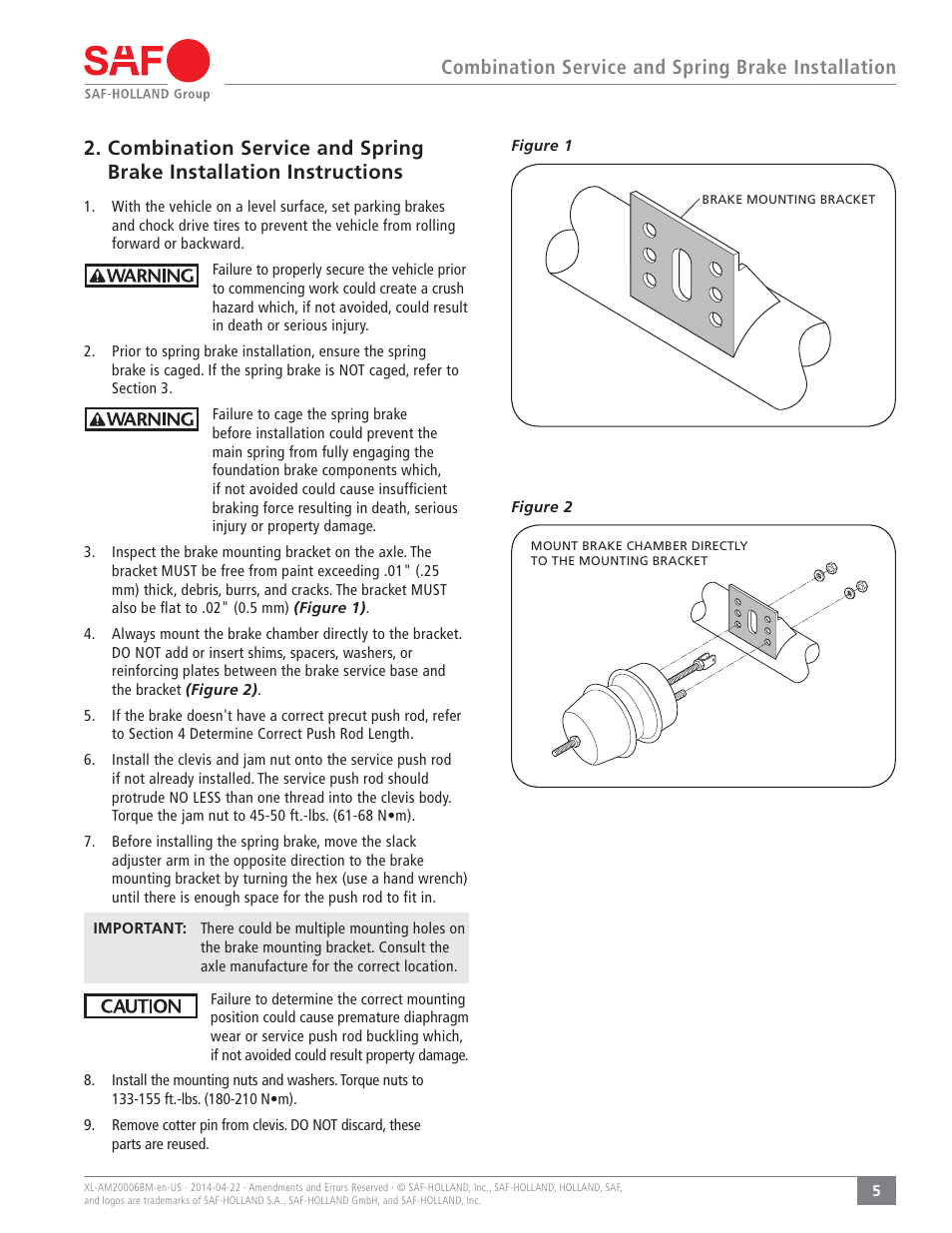 Combination service and spring brake installation | SAF-HOLLAND XL-AM20006BM Brake and Service Chamber User Manual | Page 5 / 16