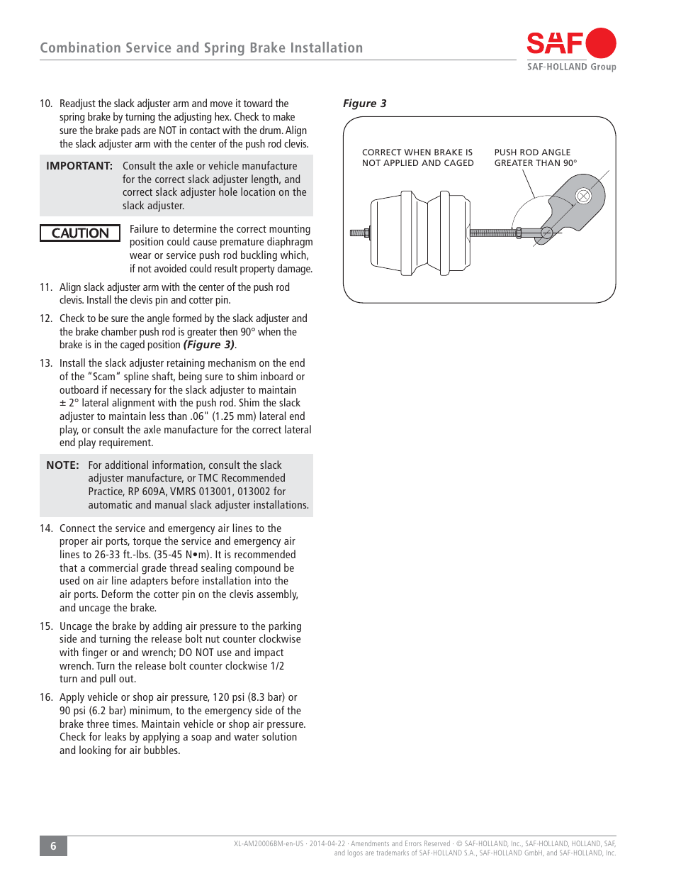 Combination service and spring brake installation | SAF-HOLLAND XL-AM20006BM Brake and Service Chamber User Manual | Page 6 / 16