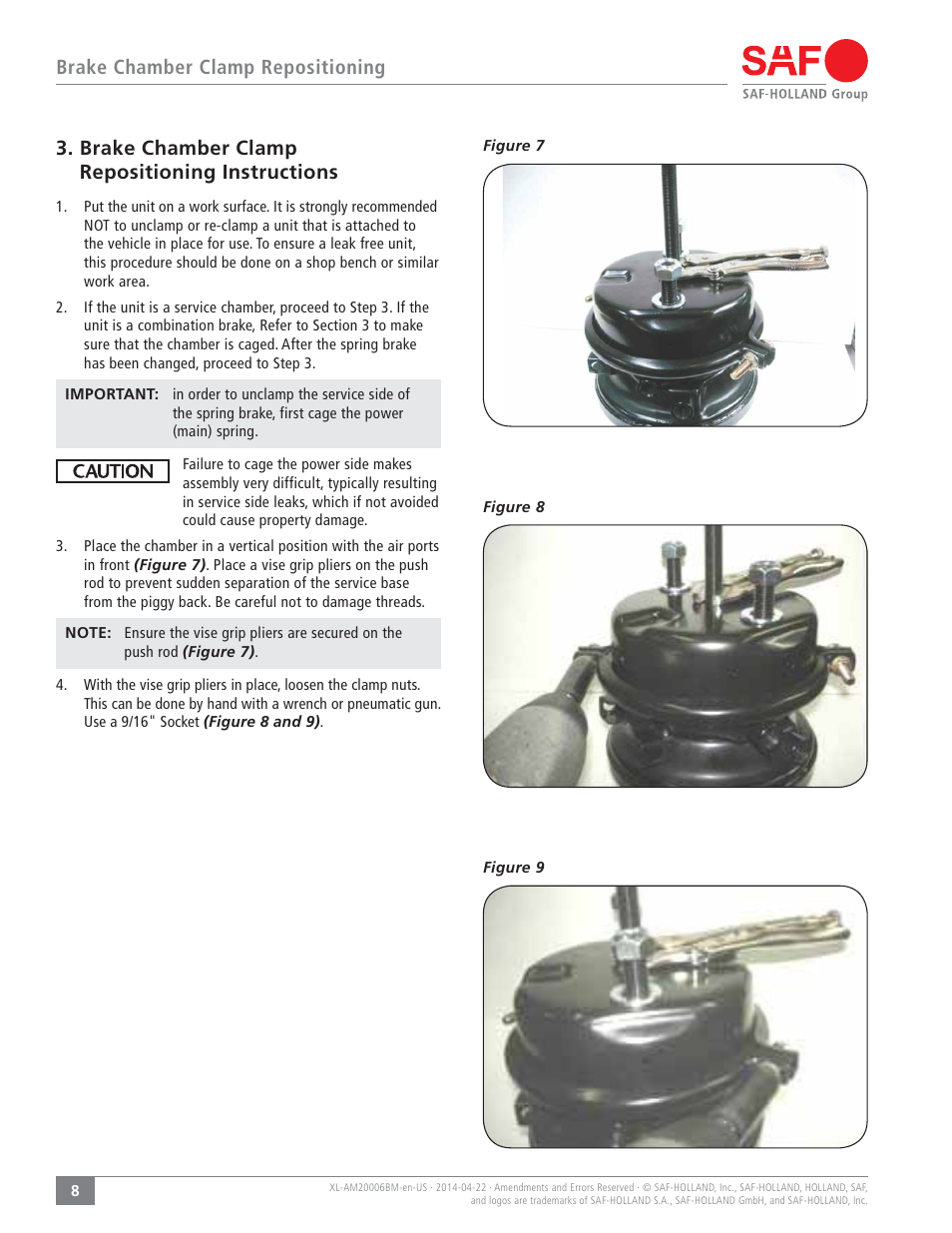 Brake chamber clamp repositioning instructions, Brake chamber clamp repositioning | SAF-HOLLAND XL-AM20006BM Brake and Service Chamber User Manual | Page 8 / 16