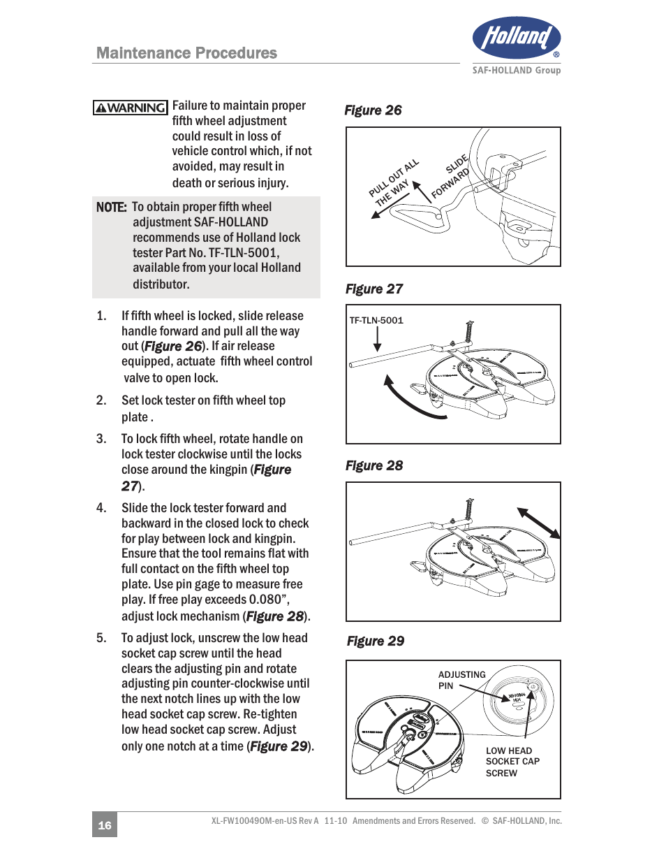 Maintenance procedures | SAF-HOLLAND XL-FW10049OM AL Aluminum NoLube Series Fifth Wheels User Manual | Page 16 / 24