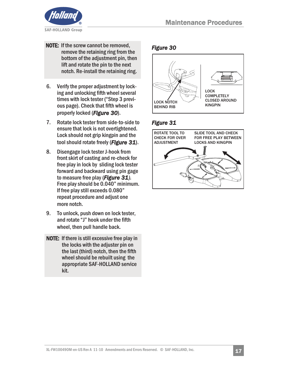 Maintenance procedures | SAF-HOLLAND XL-FW10049OM AL Aluminum NoLube Series Fifth Wheels User Manual | Page 17 / 24