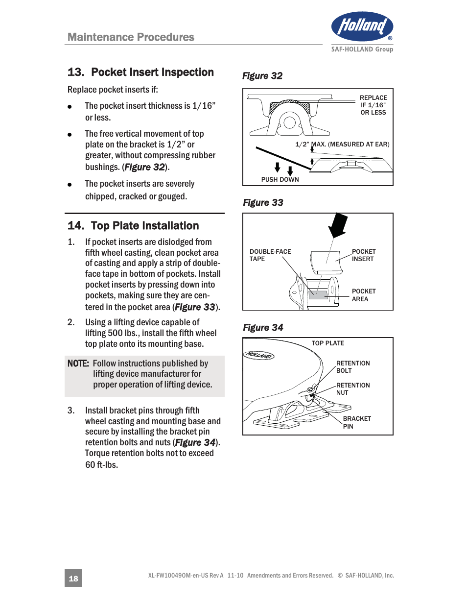 Top plate installation | SAF-HOLLAND XL-FW10049OM AL Aluminum NoLube Series Fifth Wheels User Manual | Page 18 / 24