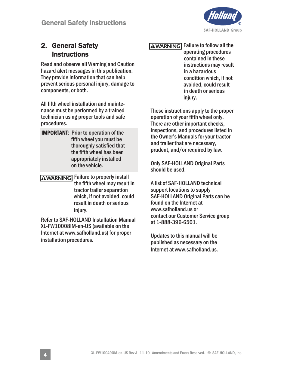 SAF-HOLLAND XL-FW10049OM AL Aluminum NoLube Series Fifth Wheels User Manual | Page 4 / 24