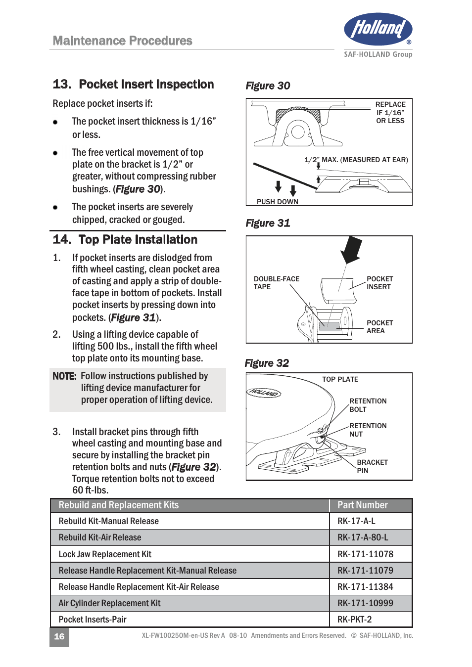 Top plate installation | SAF-HOLLAND XL-FW10025OM 17 Series Fifth Wheel User Manual | Page 16 / 20