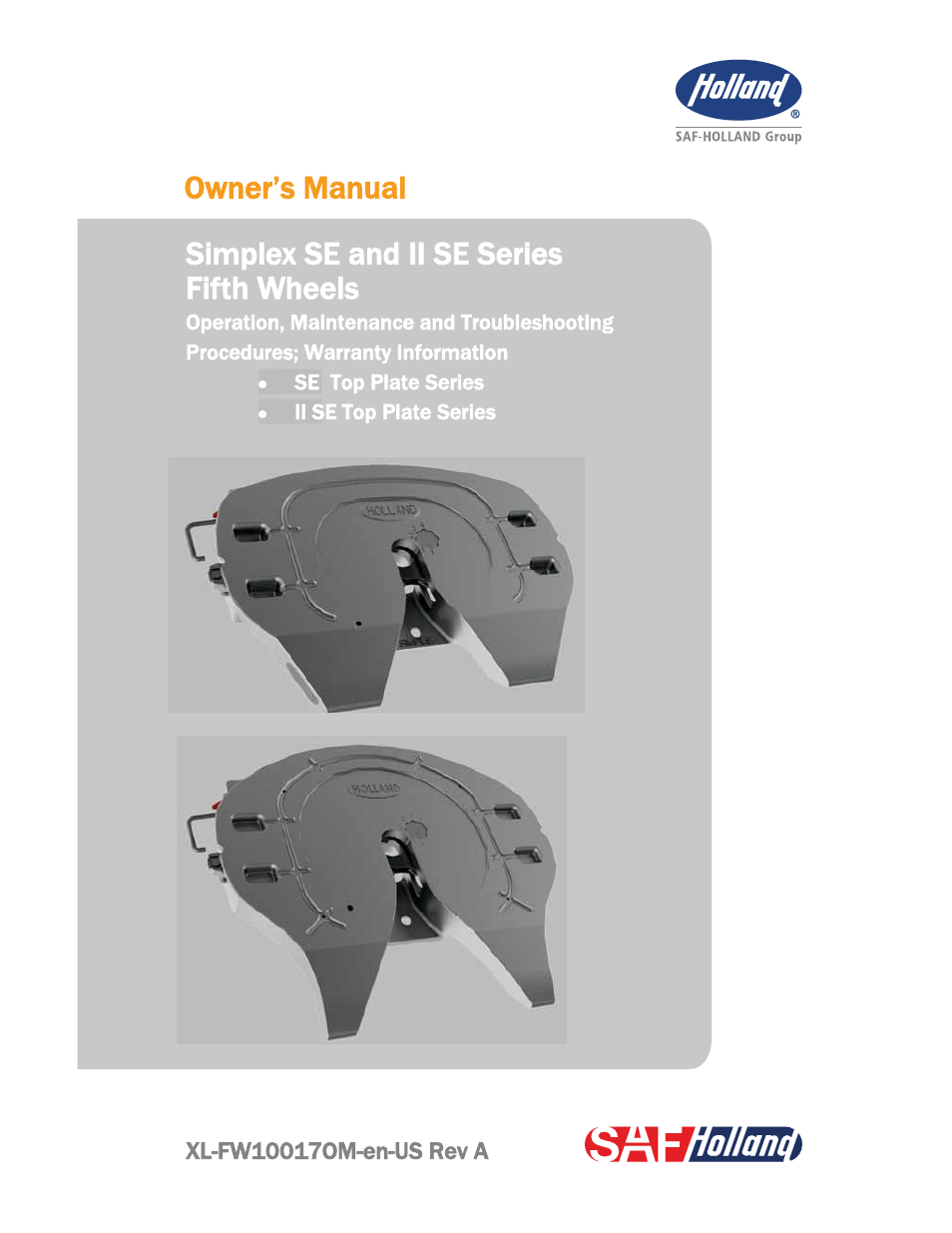 SAF-HOLLAND XL-FW10017OM Simplex SE and II SE Series Fifth Wheels User Manual | 24 pages