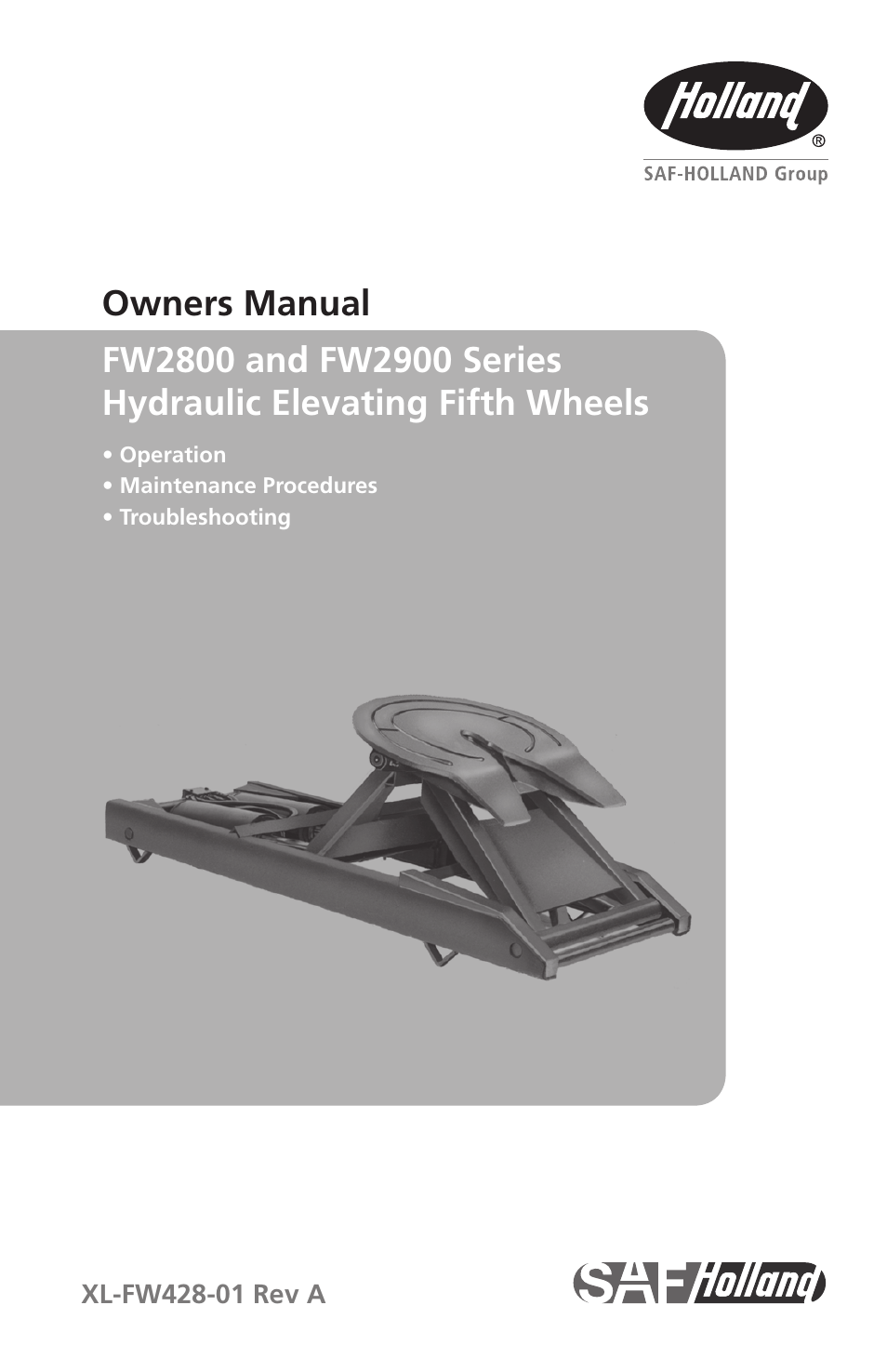 SAF-HOLLAND XL-FW428-01 FW2800 Series Hydraulic Elevating Fifth Wheels User Manual | 16 pages