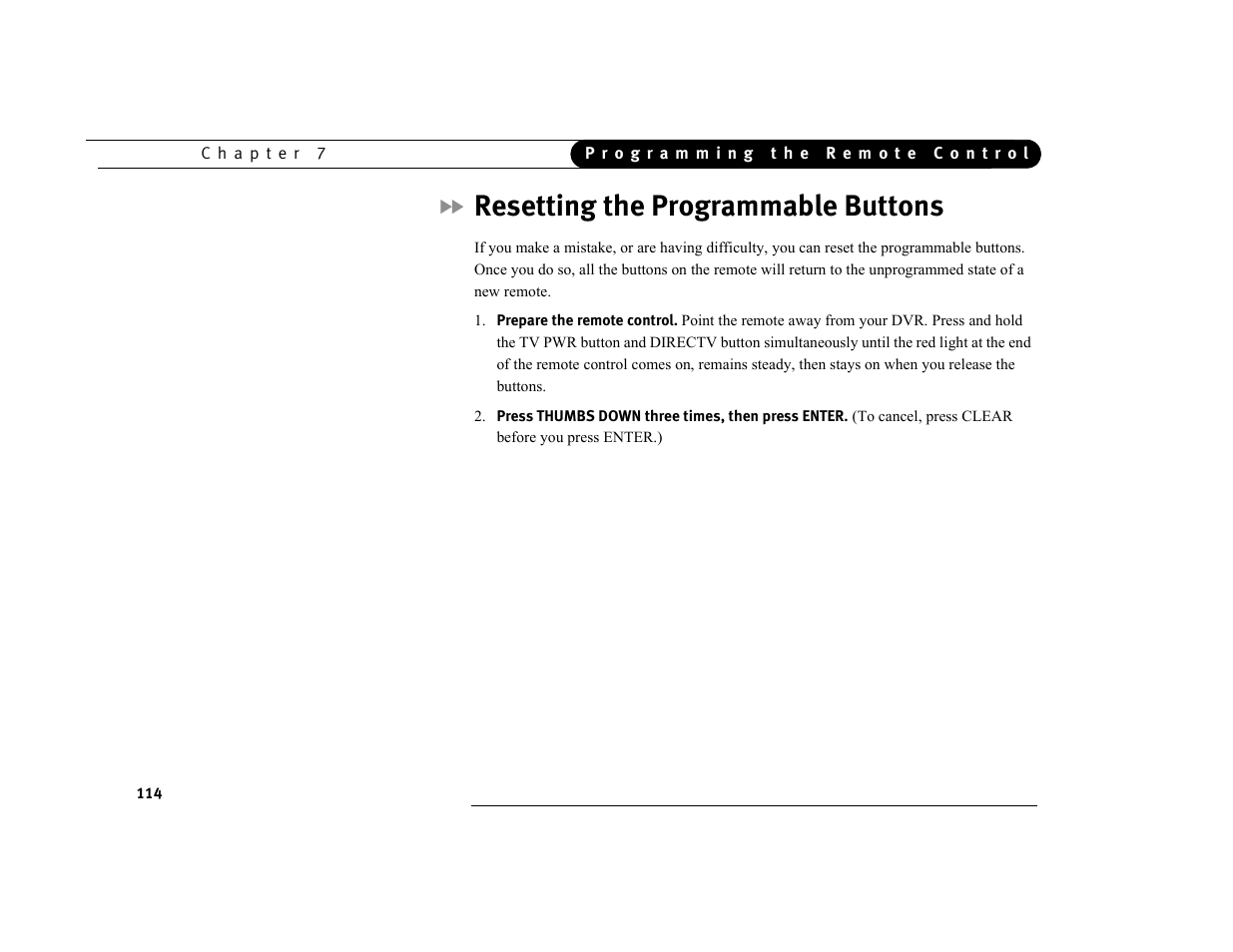 Resetting the programmable buttons | DirecTV DVR39 User Manual | Page 125 / 176