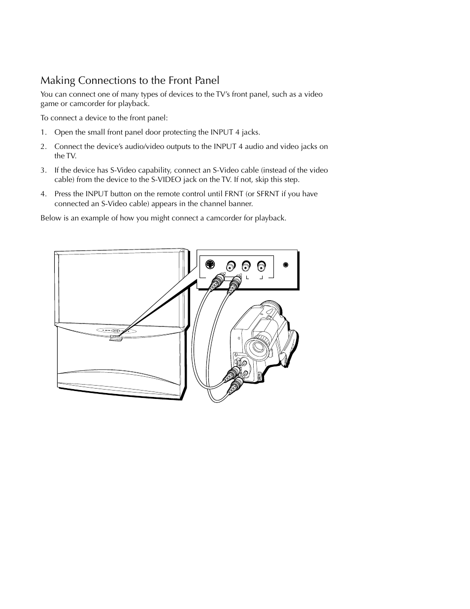 Setup and connections, Making connections to the front panel | DirecTV HDTV User Manual | Page 12 / 98